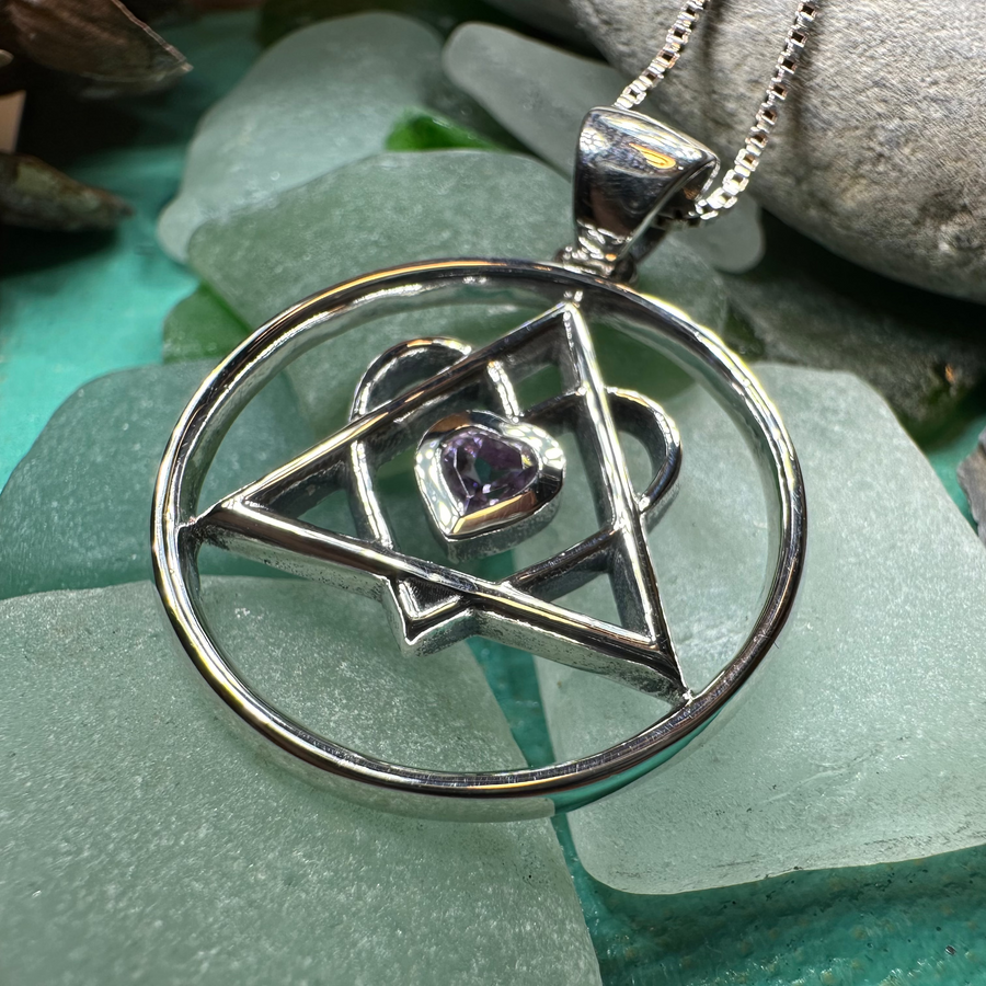 Amethyst Heart AA Sobriety Necklace in Sterling Silver