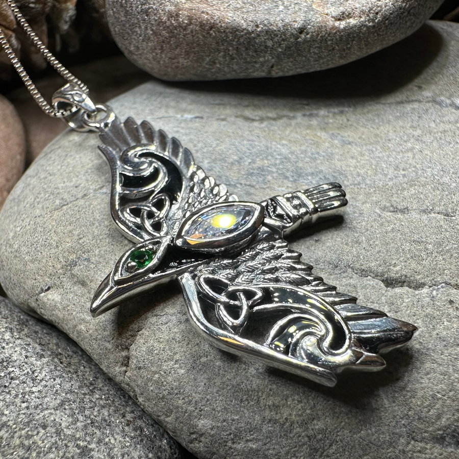 Oryx Celtic Raven Necklace in Sterling Silver