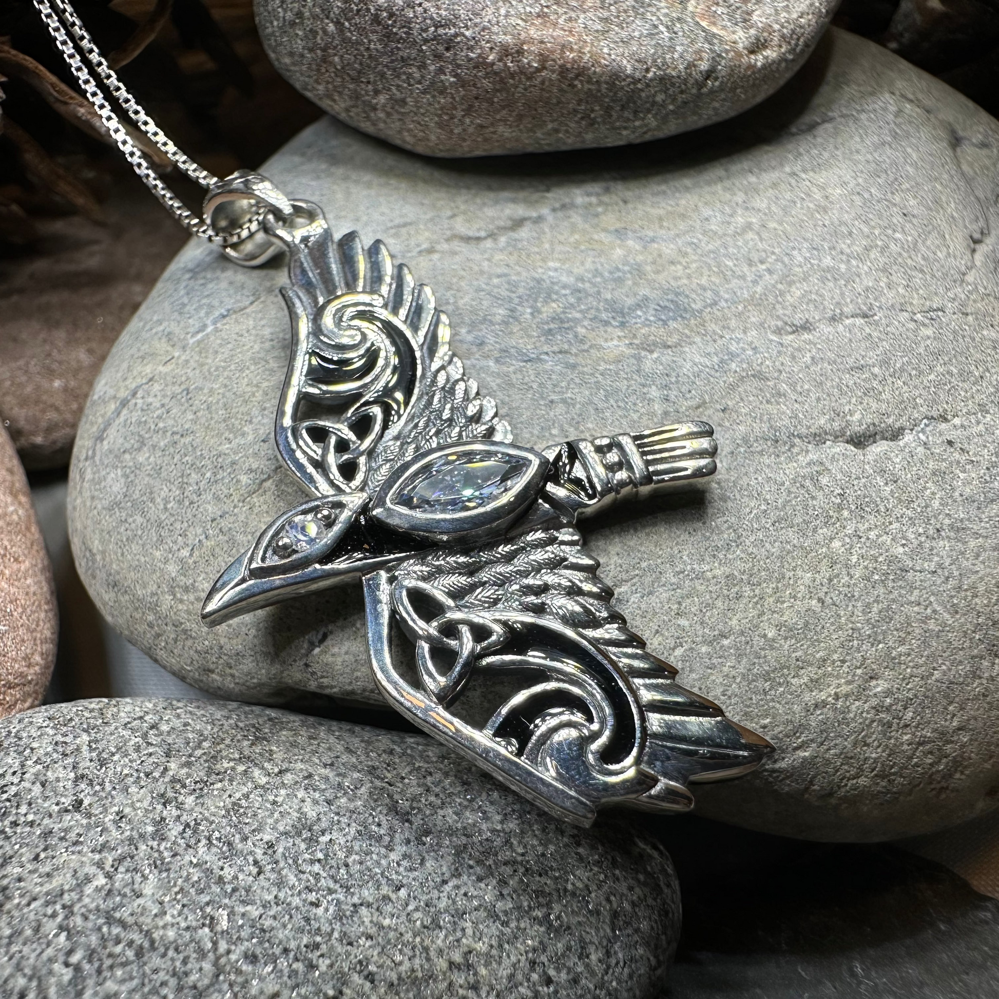 Oryx Celtic Raven Necklace in Sterling Silver — view 9