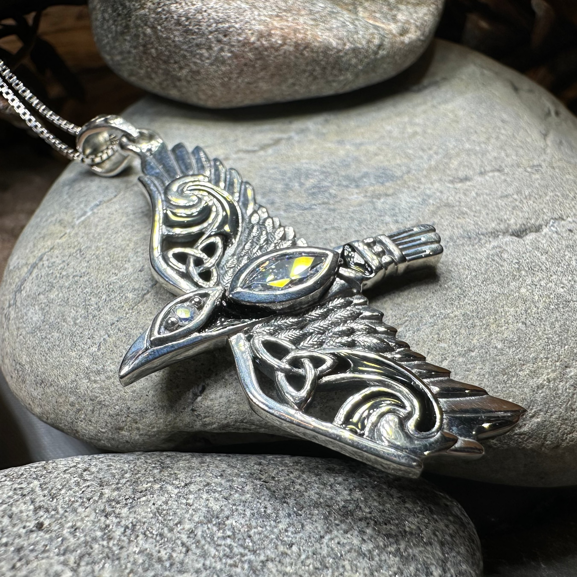 Oryx Celtic Raven Necklace in Sterling Silver — view 10