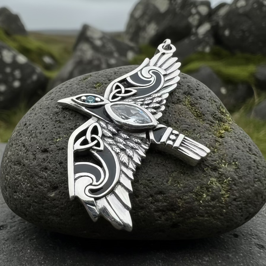 Oryx Celtic Raven Necklace in Sterling Silver