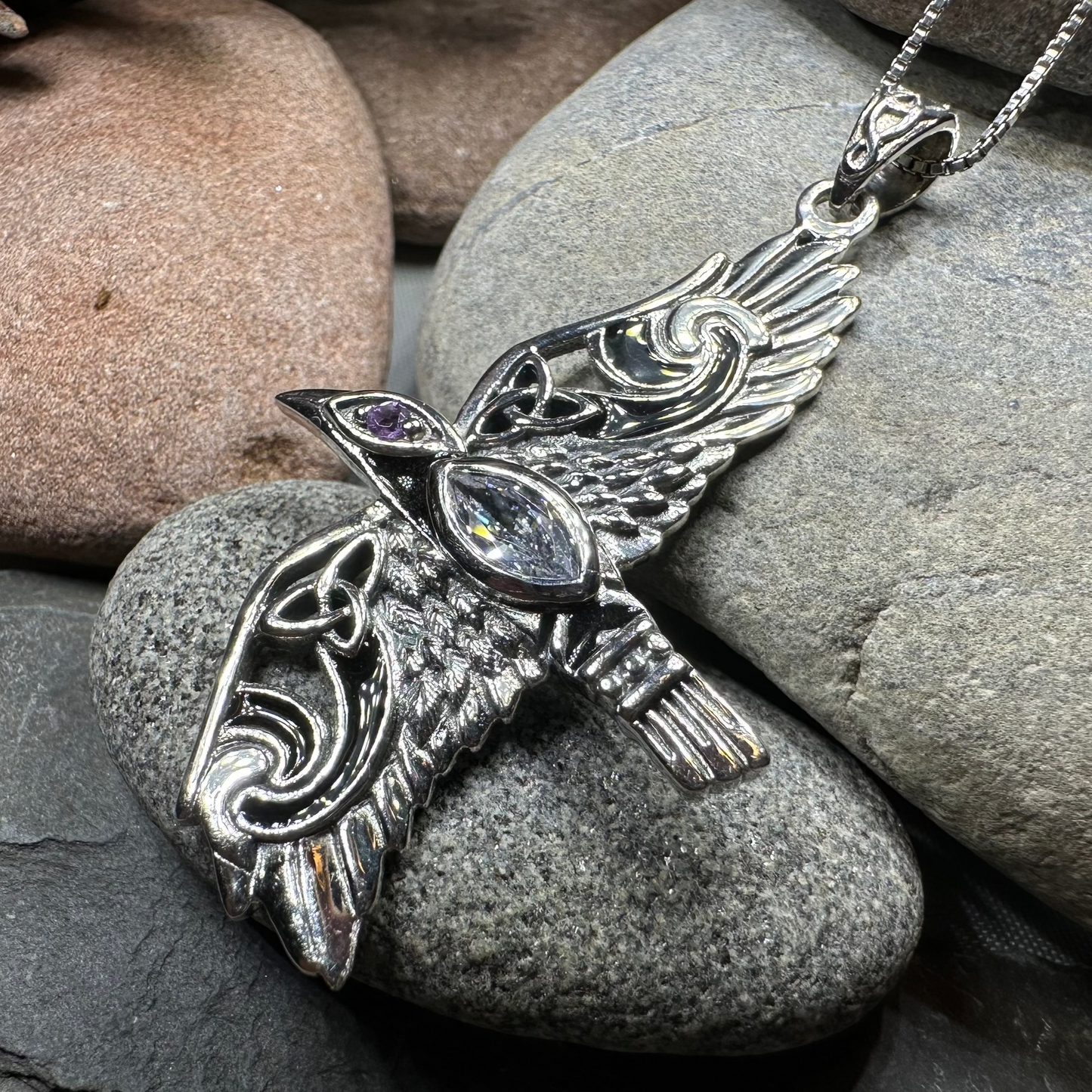 Oryx Celtic Raven Necklace in Sterling Silver — view 5