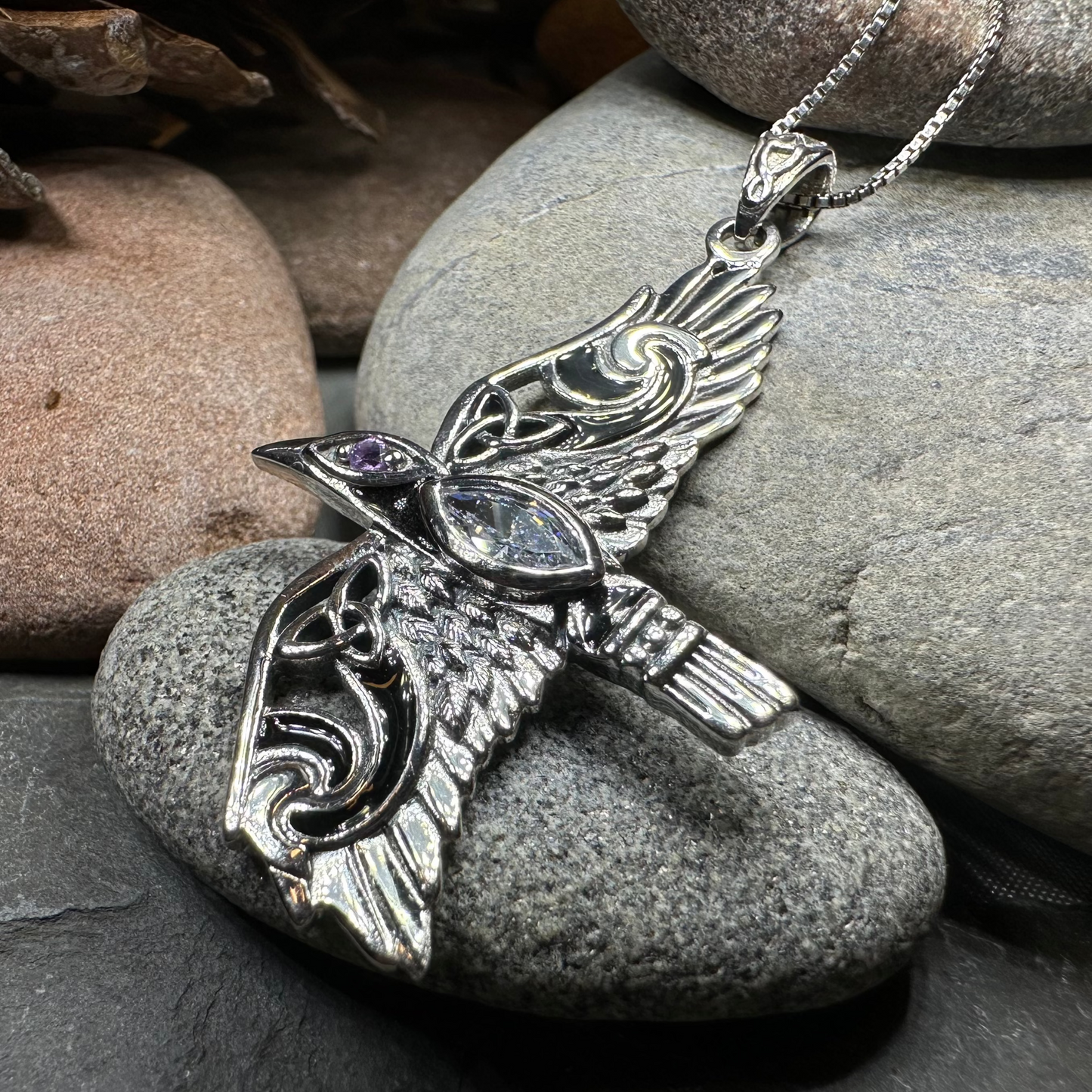Oryx Celtic Raven Necklace in Sterling Silver — view 15