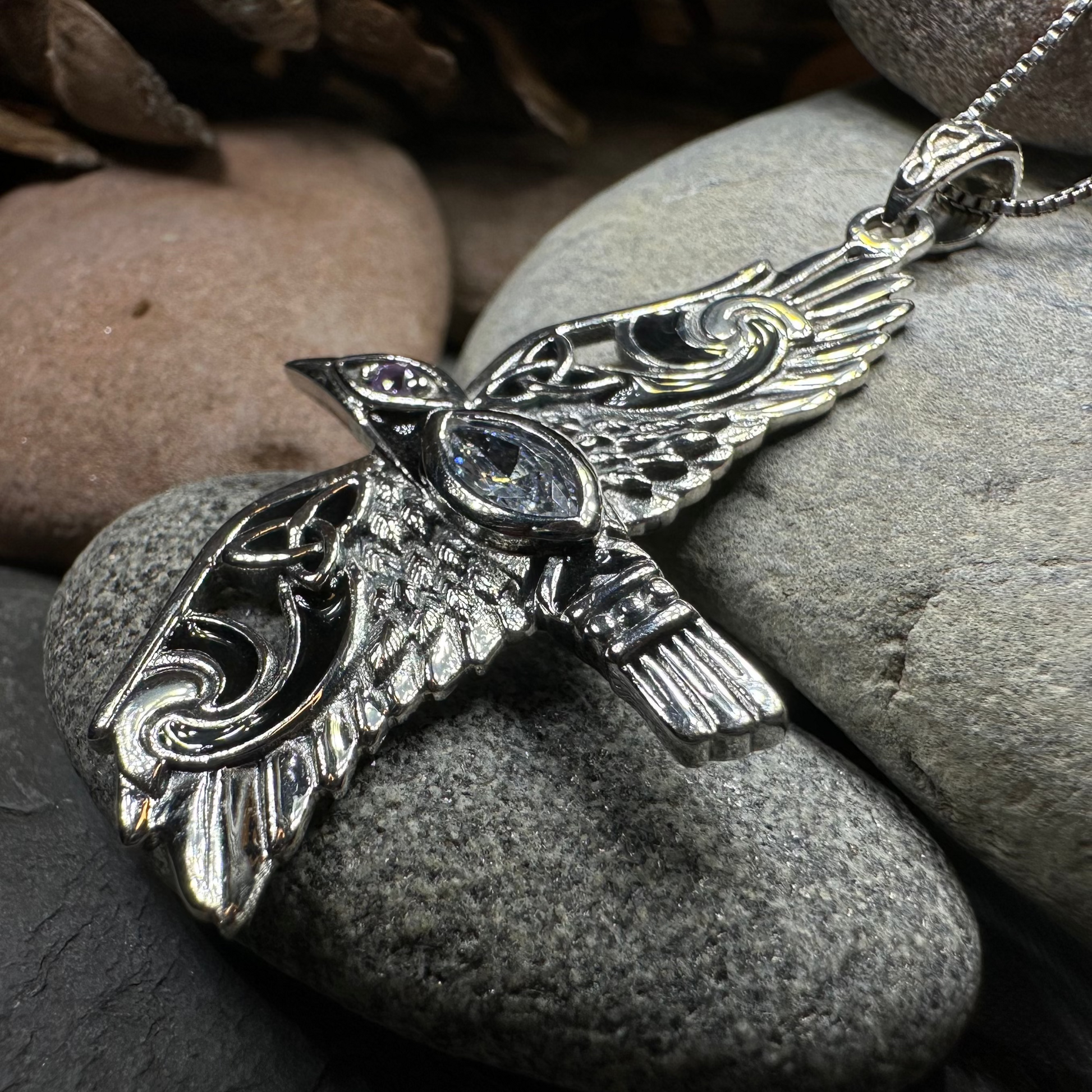 Oryx Celtic Raven Necklace in Sterling Silver — view 16