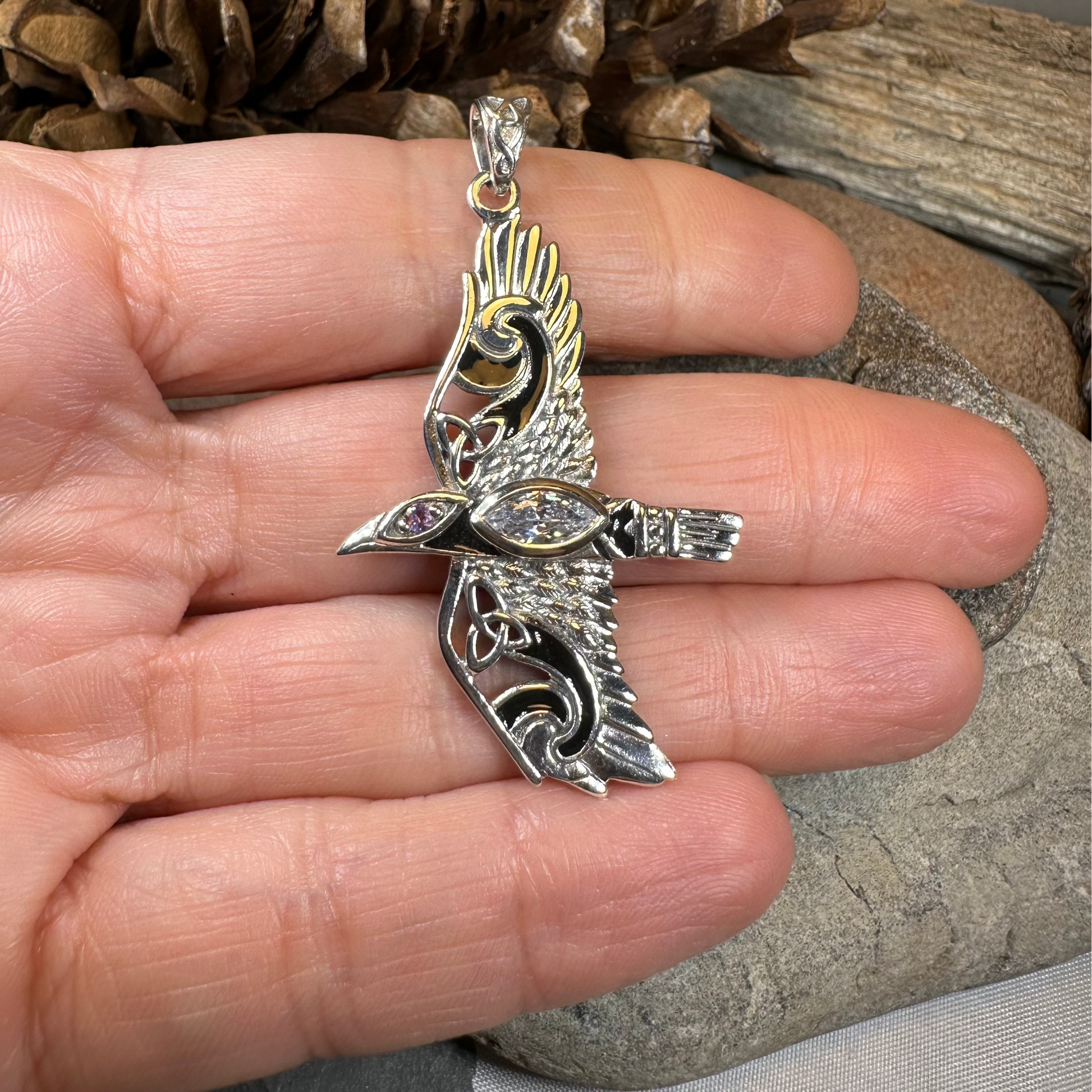 Oryx Celtic Raven Necklace in Sterling Silver — view 6