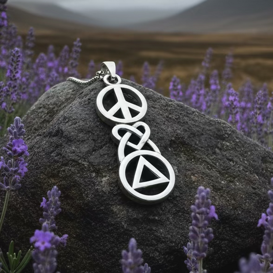 Peace, Love, & Sobriety Celtic AA Necklace in Sterling Silver