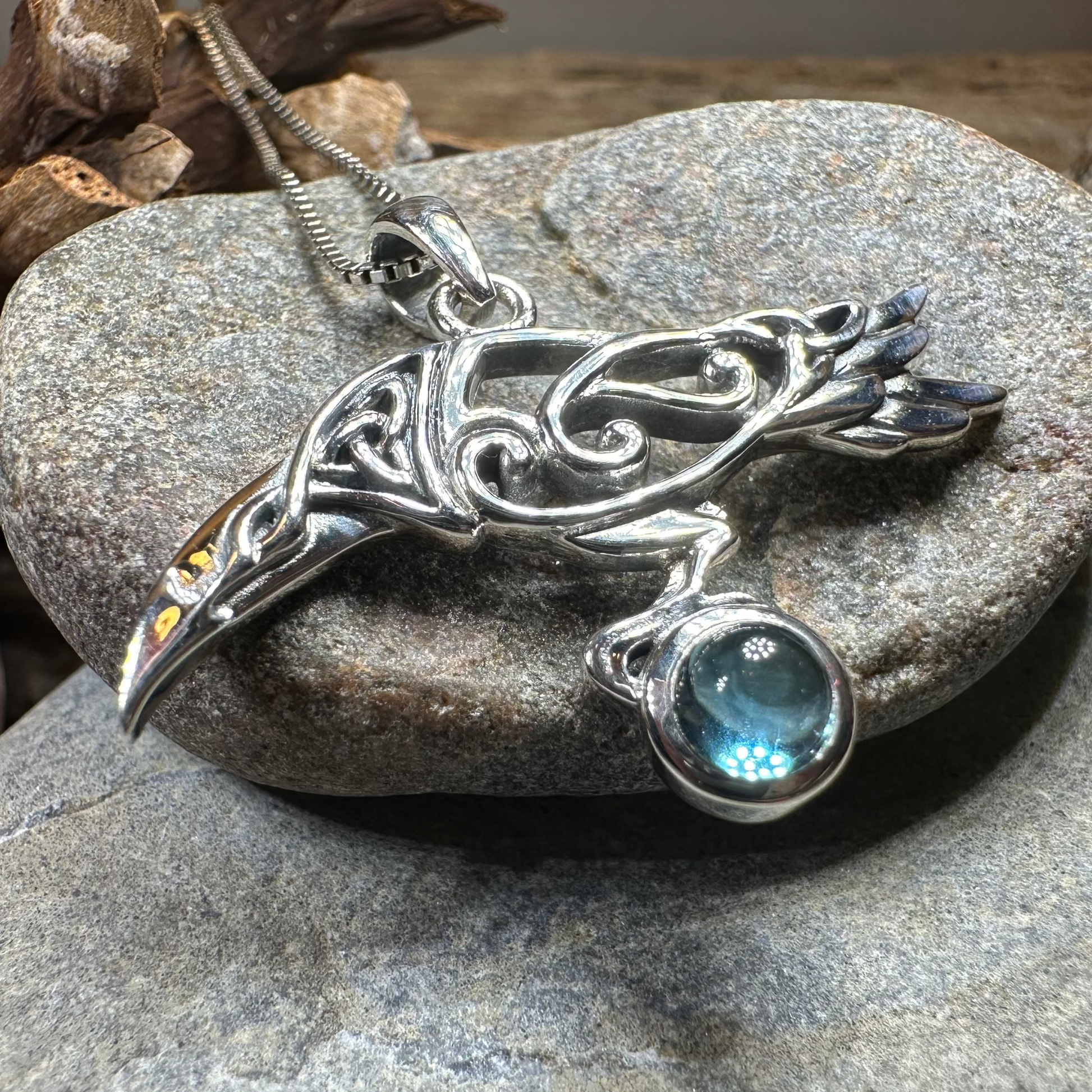 Watcher Celtic Raven Necklace in Sterling Silver — view 6