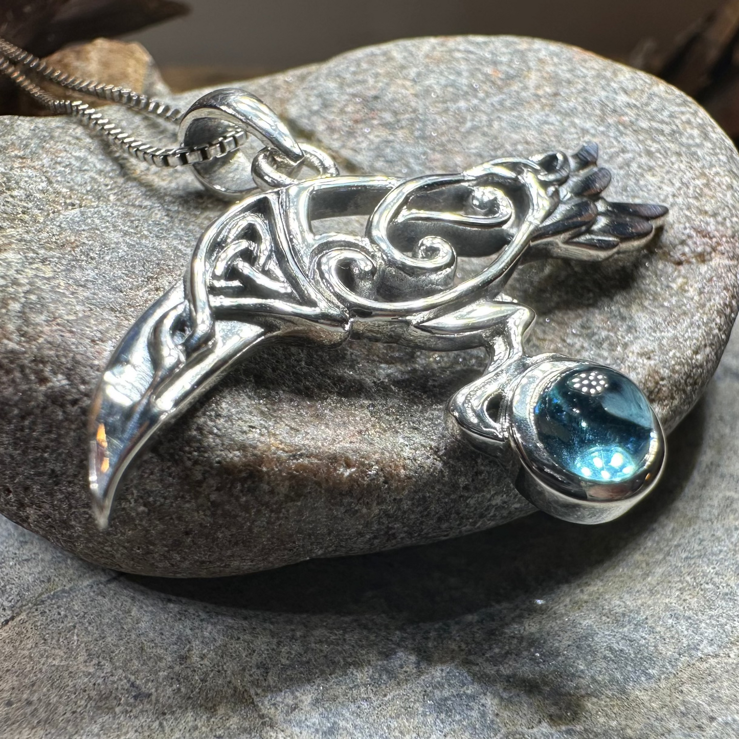 Watcher Celtic Raven Necklace in Sterling Silver — view 2