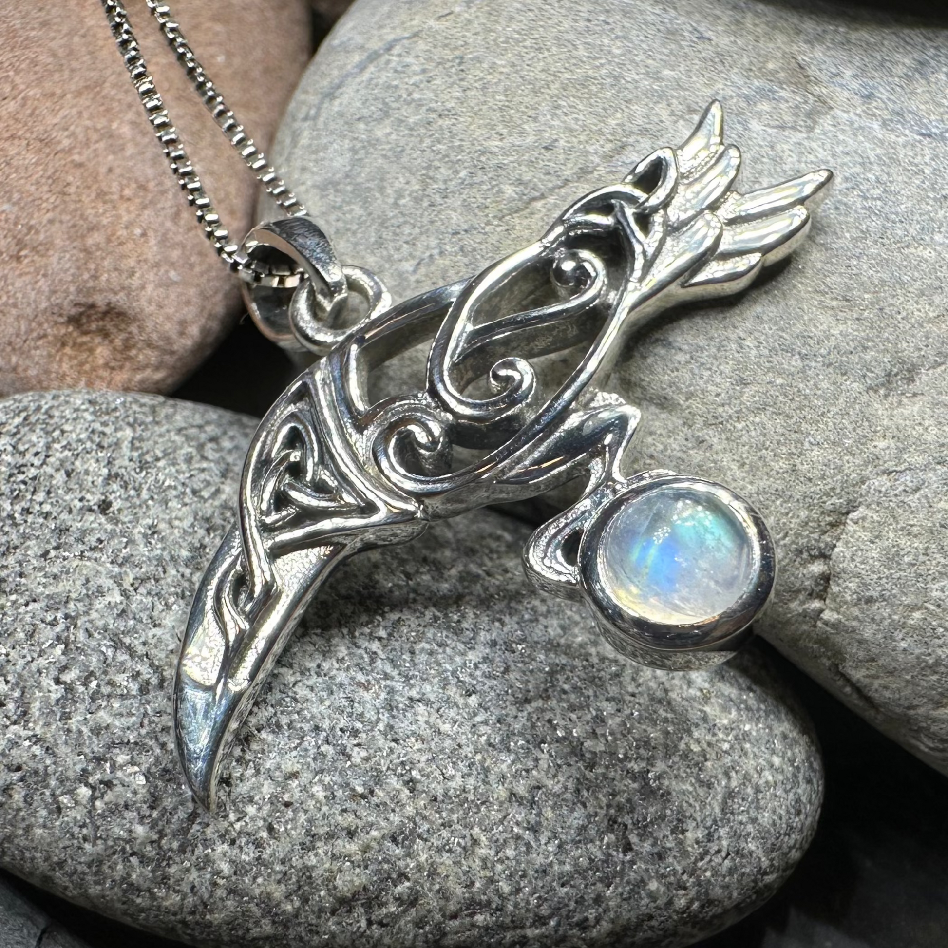 Watcher Celtic Raven Necklace in Sterling Silver — view 9