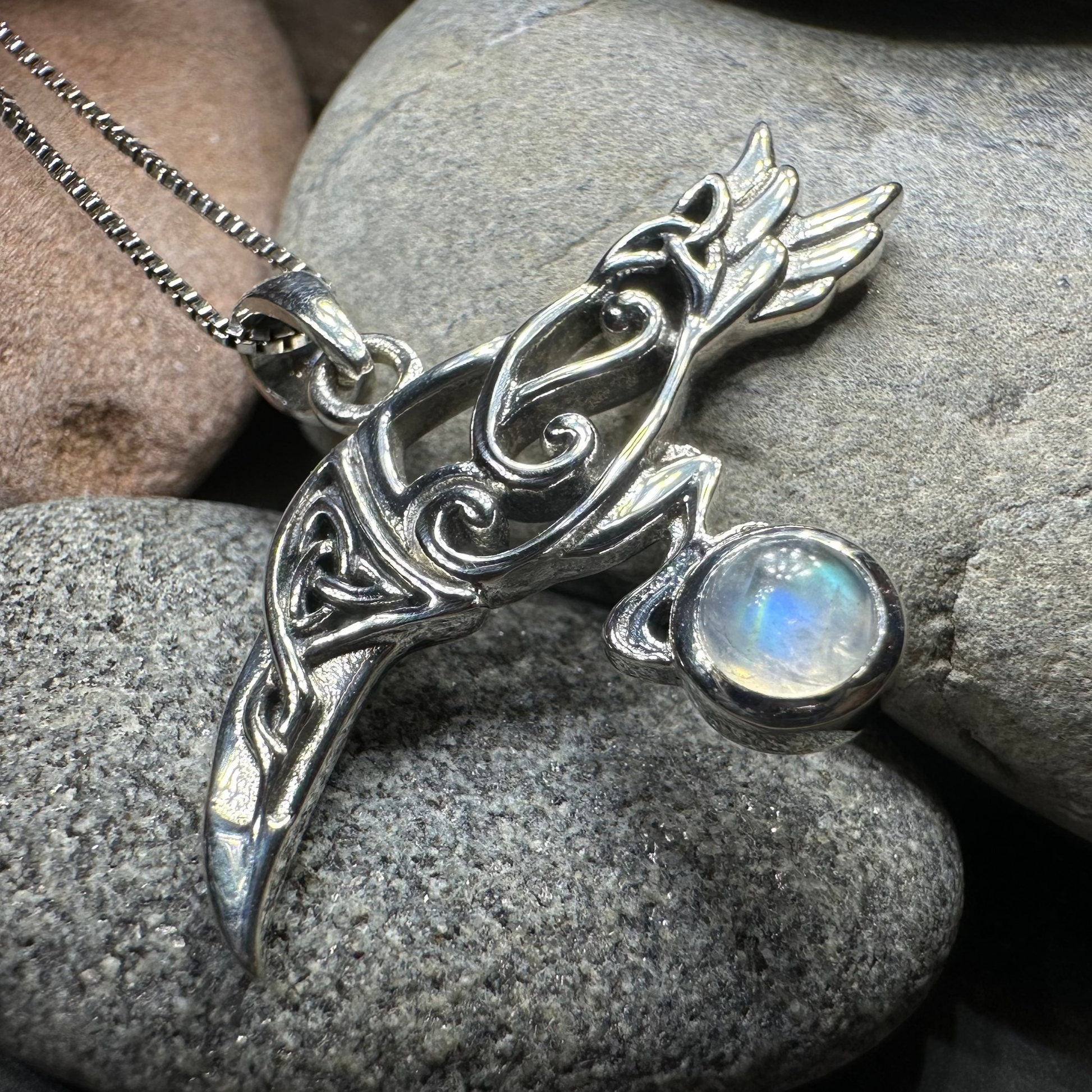 Watcher Celtic Raven Necklace in Sterling Silver — view 11