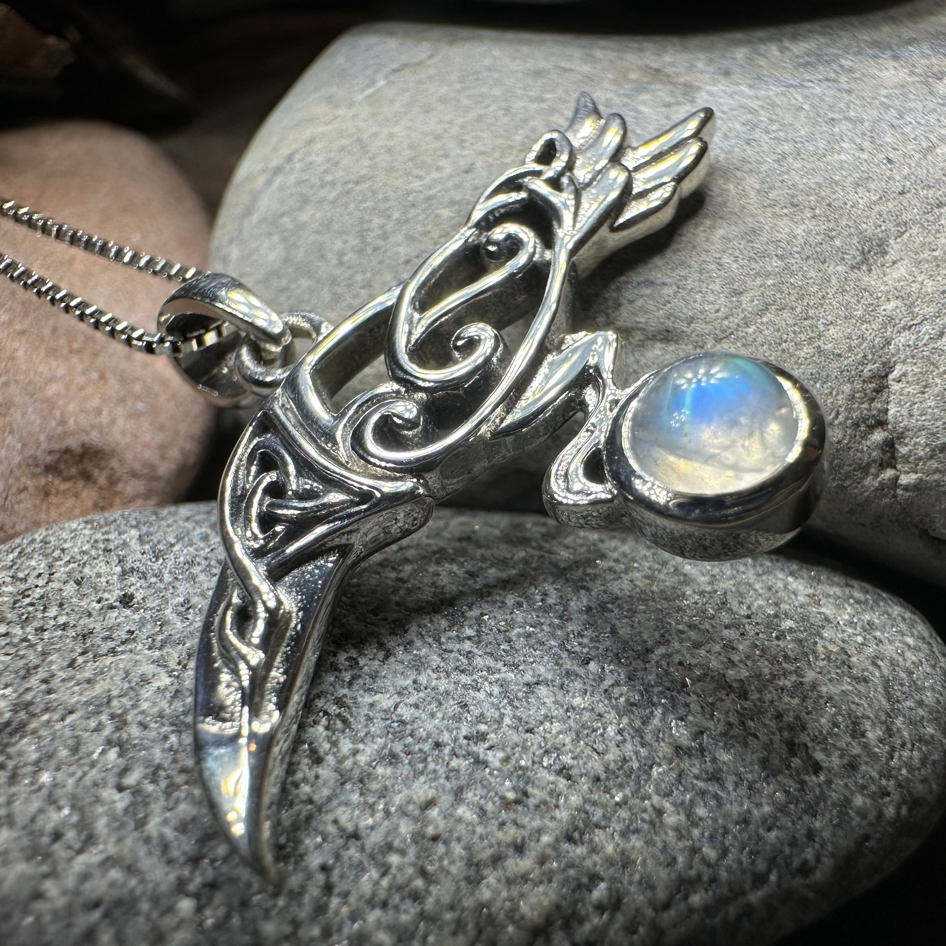 Watcher Celtic Raven Necklace in Sterling Silver — view 5