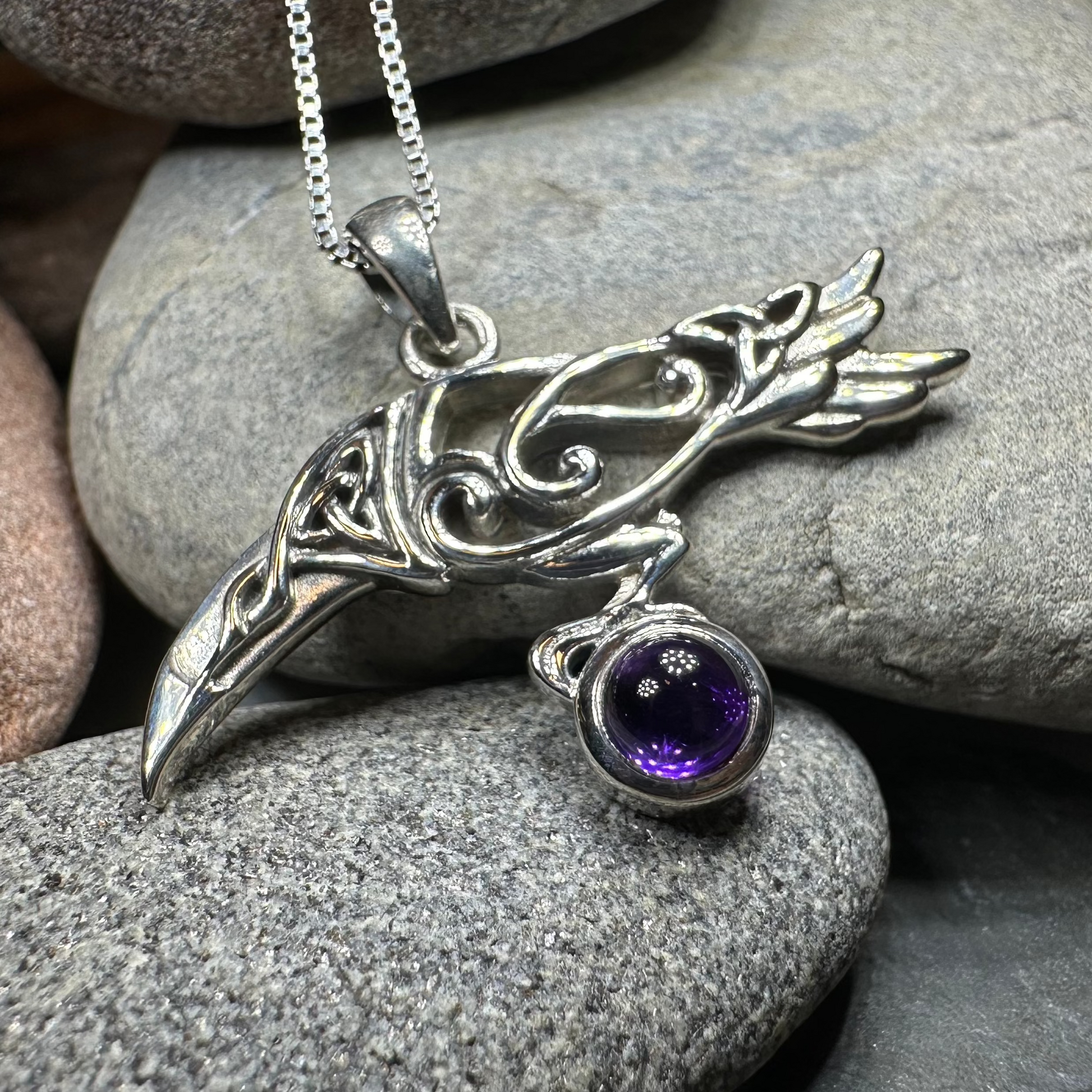 Watcher Celtic Raven Necklace in Sterling Silver — view 4
