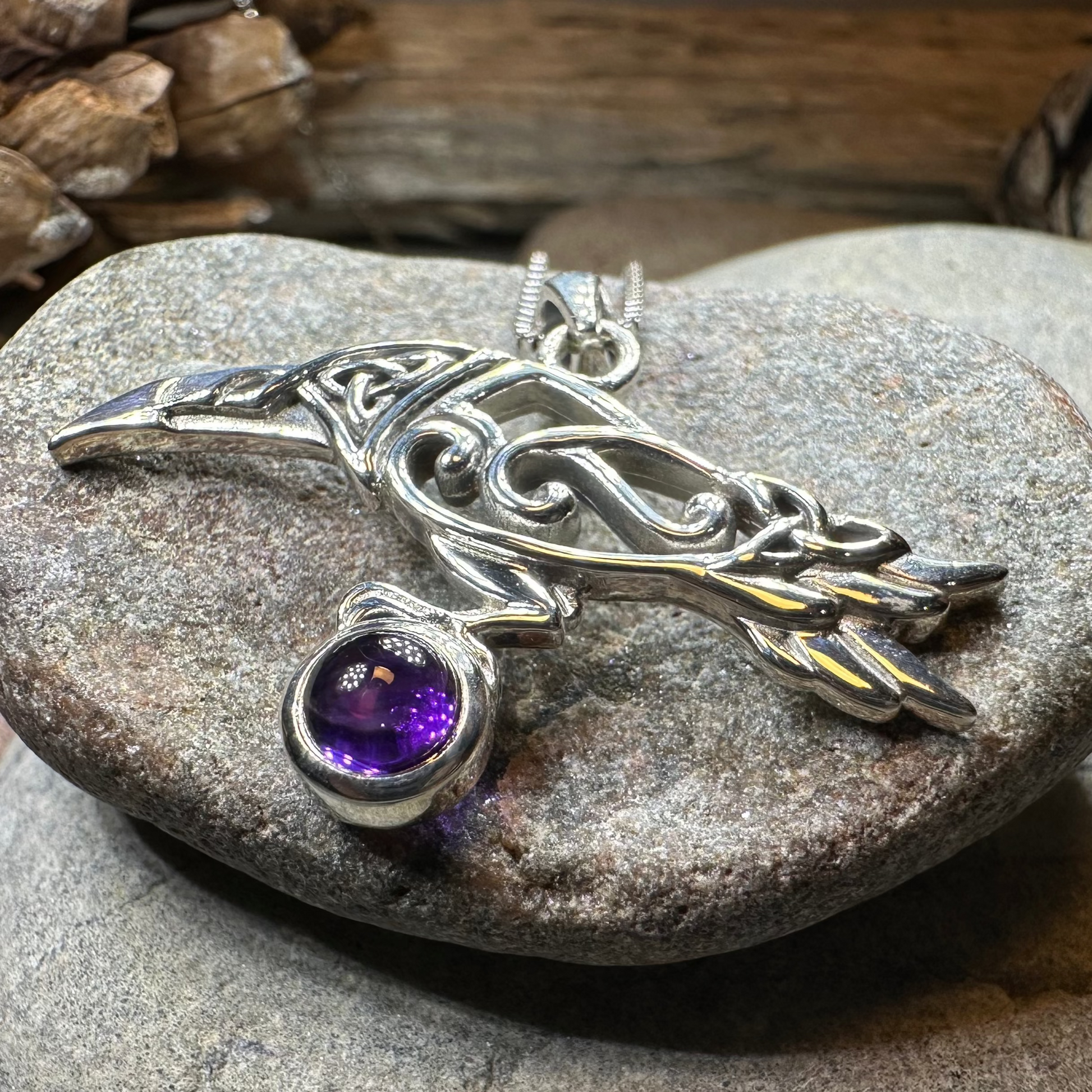 Watcher Celtic Raven Necklace in Sterling Silver — view 10