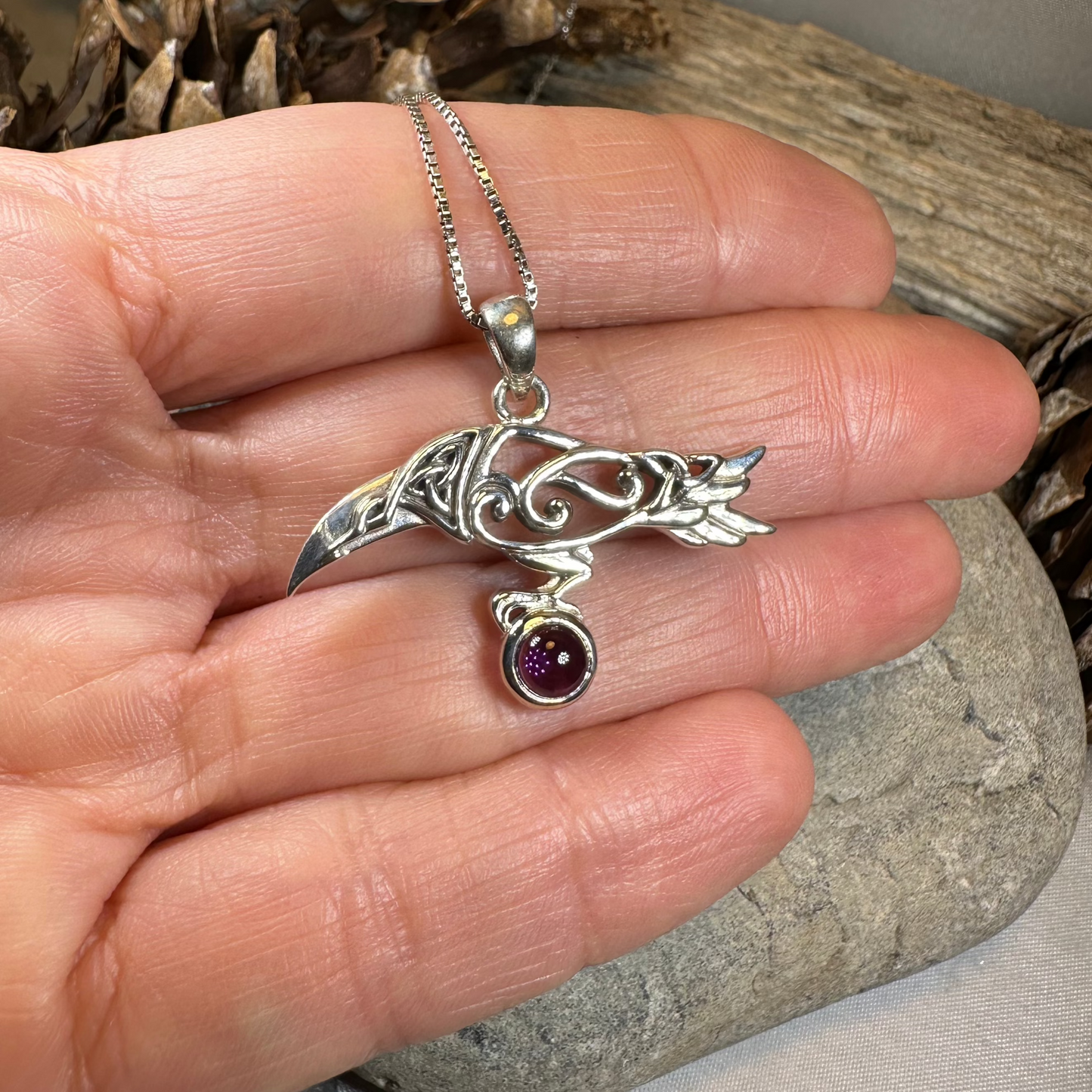 Watcher Celtic Raven Necklace in Sterling Silver — view 7