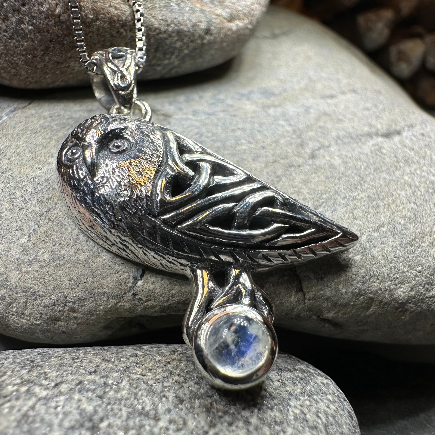 Minerva Celtic Owl Necklace in Sterling Silver — view 5