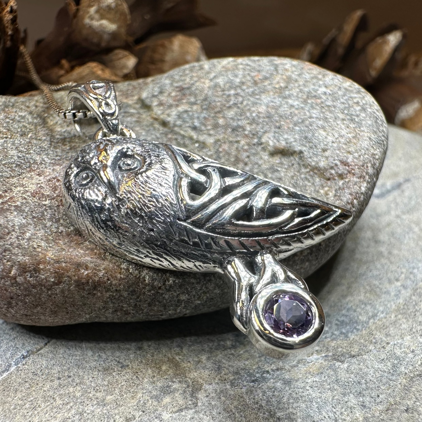 Minerva Celtic Owl Necklace in Sterling Silver — view 9