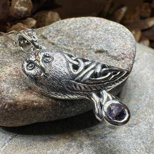 Minerva Celtic Owl Necklace in Sterling Silver — view 7