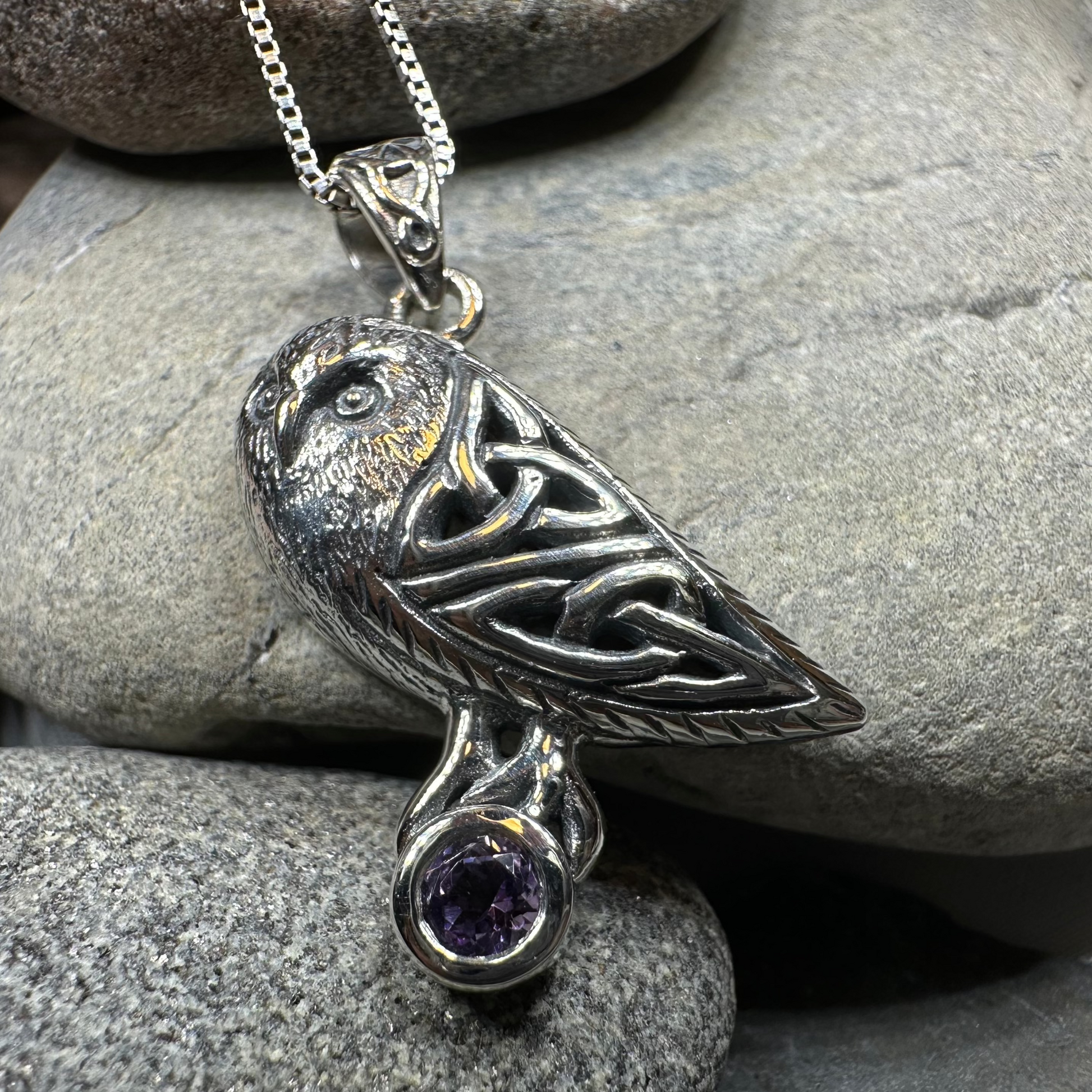 Minerva Celtic Owl Necklace in Sterling Silver — view 4