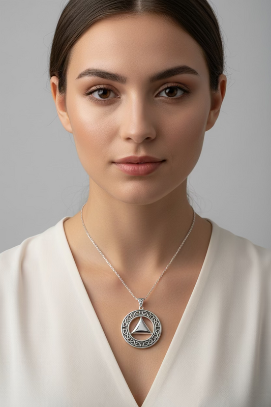 Large Celtic AA Sobriety Necklace in Sterling Silver
