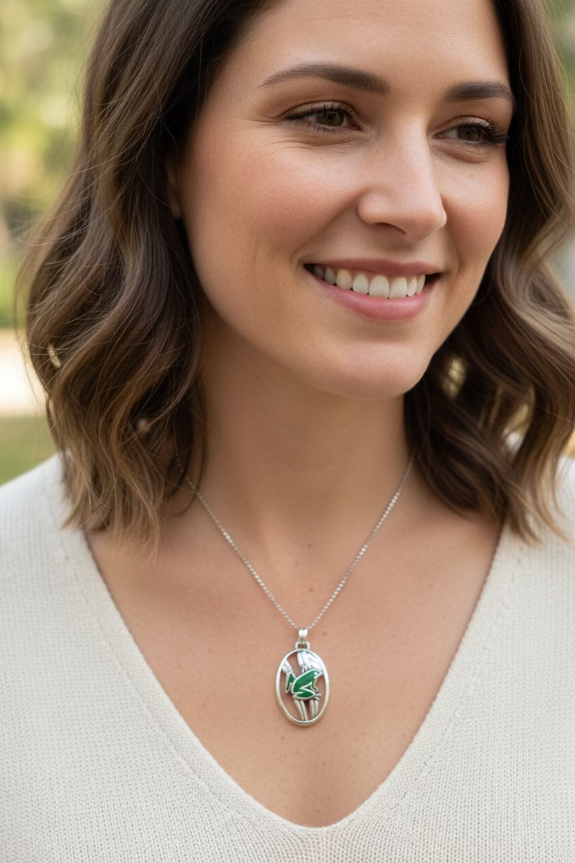 Enamel Green Frog Necklace in Sterling Silver — view 7
