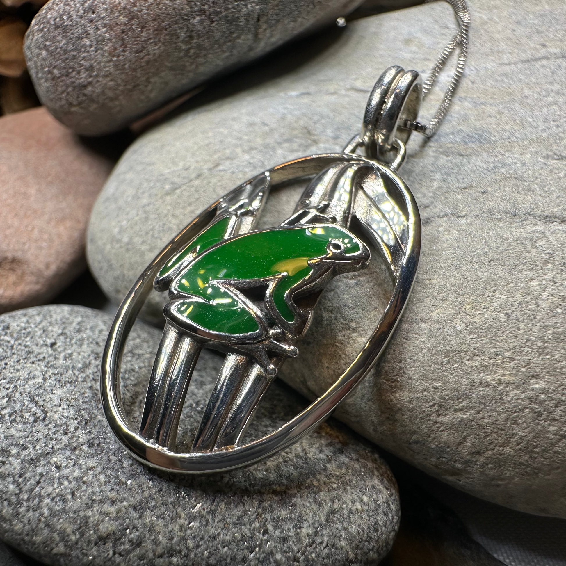 Enamel Green Frog Necklace in Sterling Silver — view 4