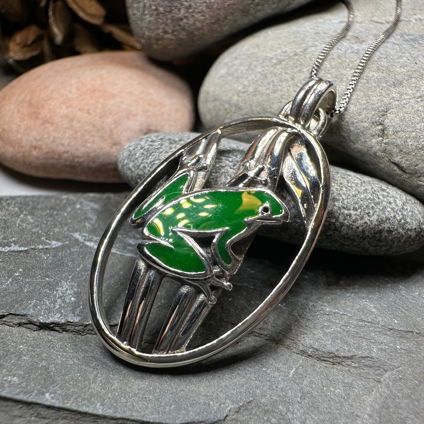 Enamel Green Frog Necklace in Sterling Silver — view 8