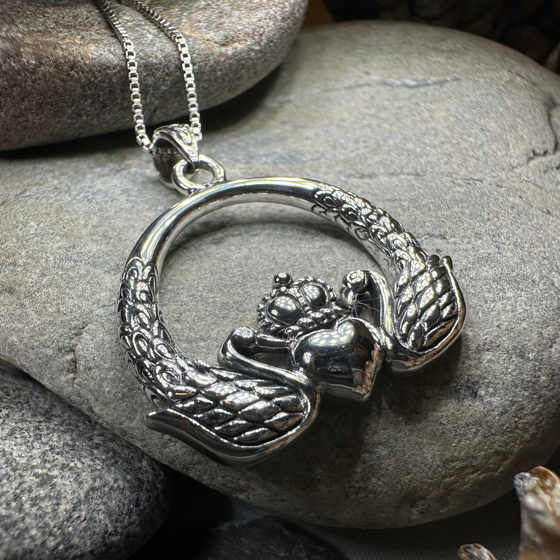 Loving Swan Irish Claddagh Necklace in Sterling Silver — view 8