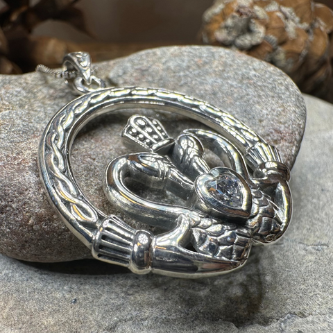 Load image into Gallery viewer, Celtic Swan Claddagh Necklace in Sterling Silver
