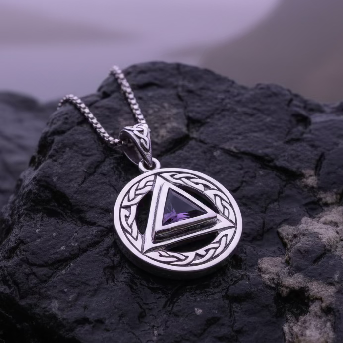 Gemstone Celtic AA Sobriety Necklace in Sterling Silver