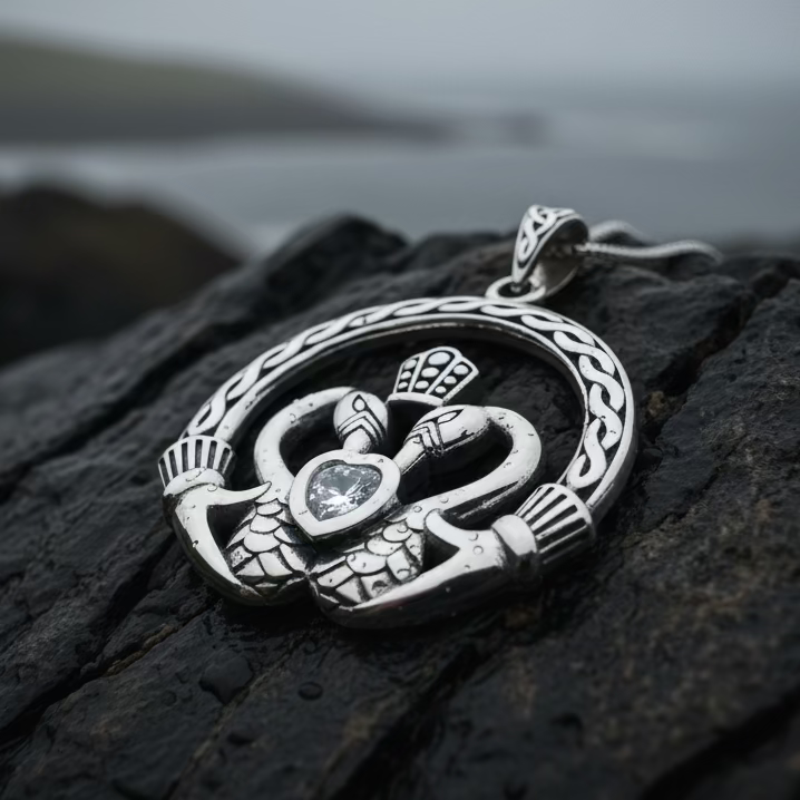 Celtic Swan Claddagh Necklace in Sterling Silver — view 6