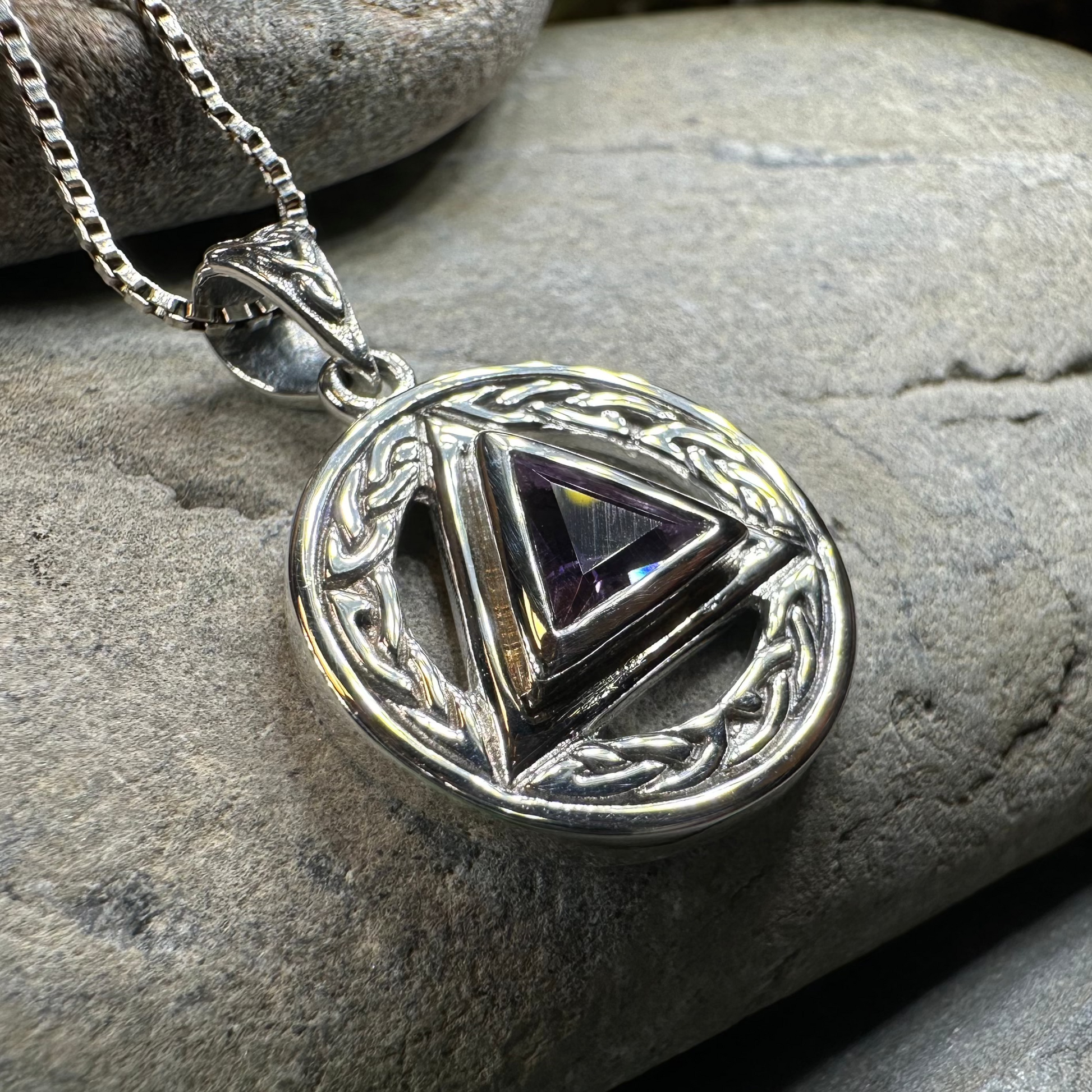 Gemstone Celtic AA Sobriety Necklace in Sterling Silver — view 5
