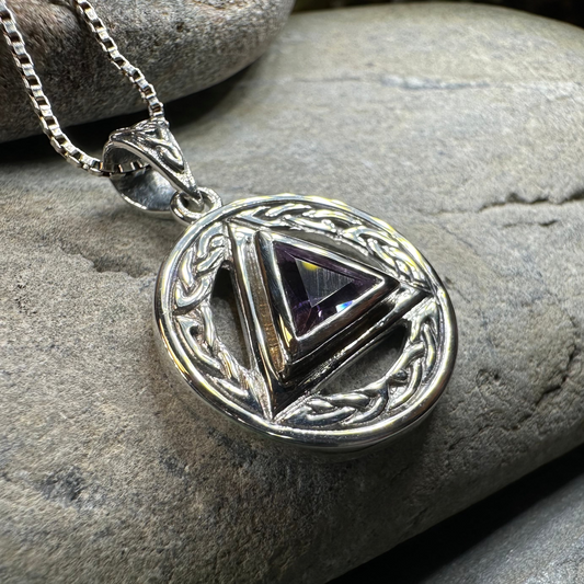 Gemstone Celtic AA Sobriety Necklace in Sterling Silver — view 5