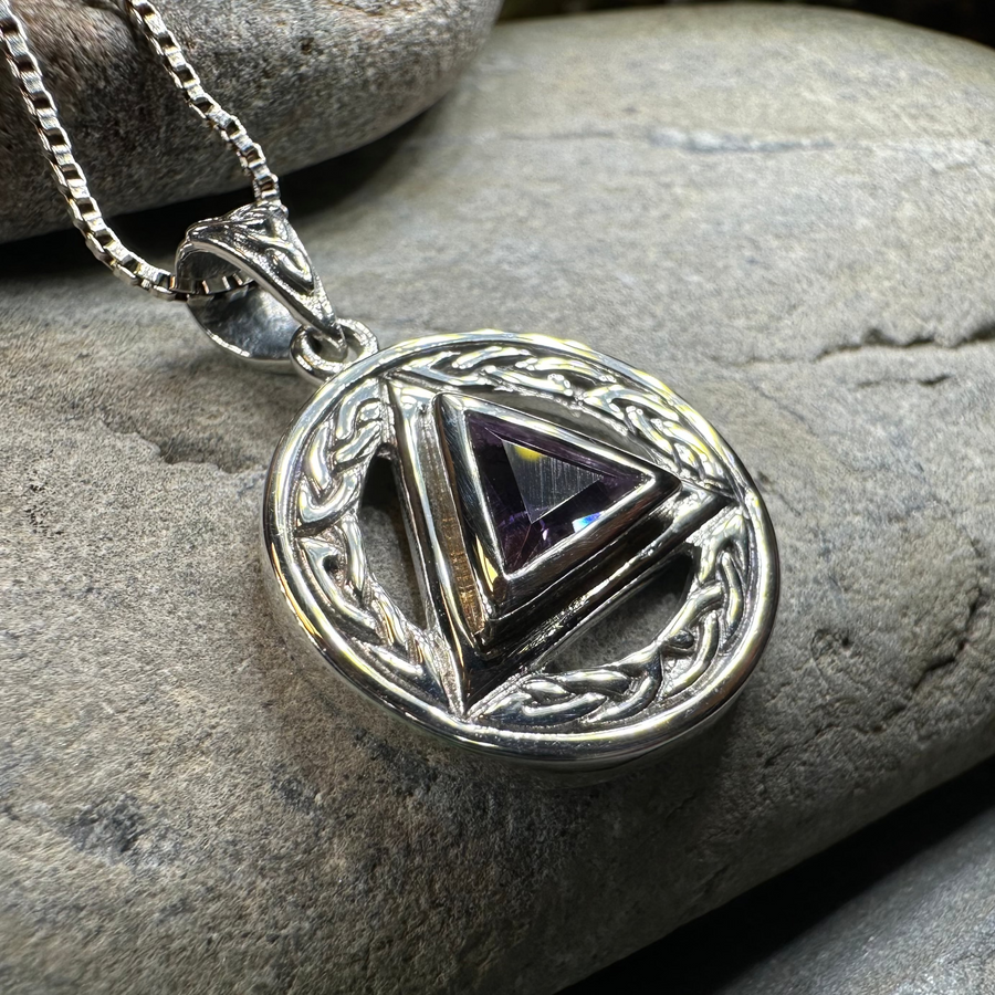 Gemstone Celtic AA Sobriety Necklace in Sterling Silver