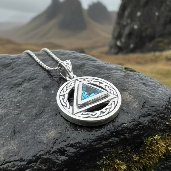 Gemstone Celtic AA Sobriety Necklace in Sterling Silver