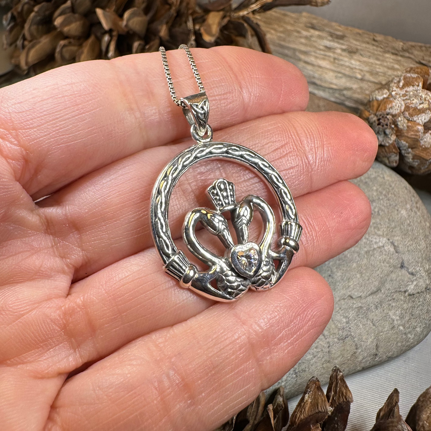 Celtic Swan Claddagh Necklace in Sterling Silver — view 11