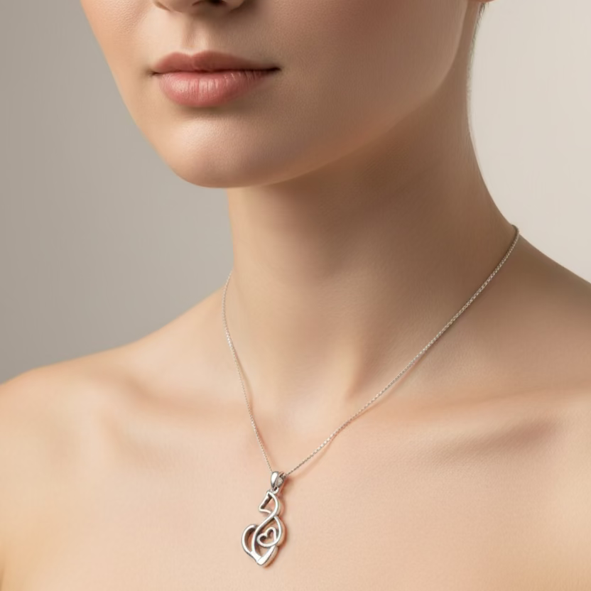 Celtic Cat Love Necklace in Sterling Silver