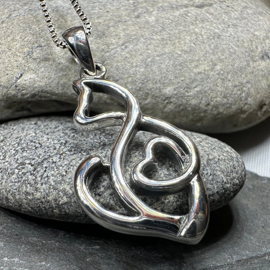 Celtic Cat Love Necklace in Sterling Silver