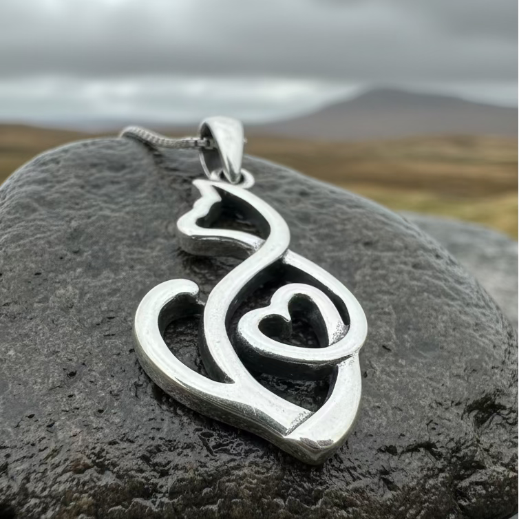 Celtic Cat Love Necklace in Sterling Silver