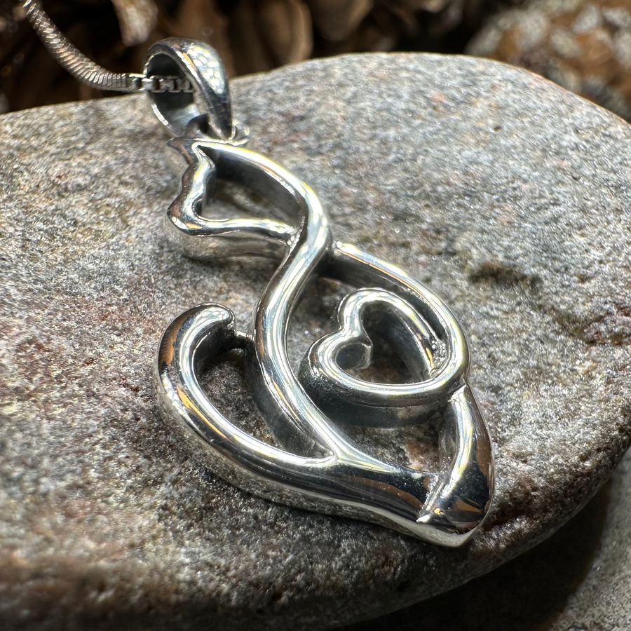 Celtic Cat Love Necklace in Sterling Silver
