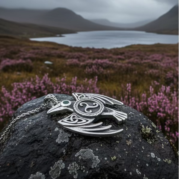 Astrid Celtic Raven Necklace in Sterling Silver — view 6
