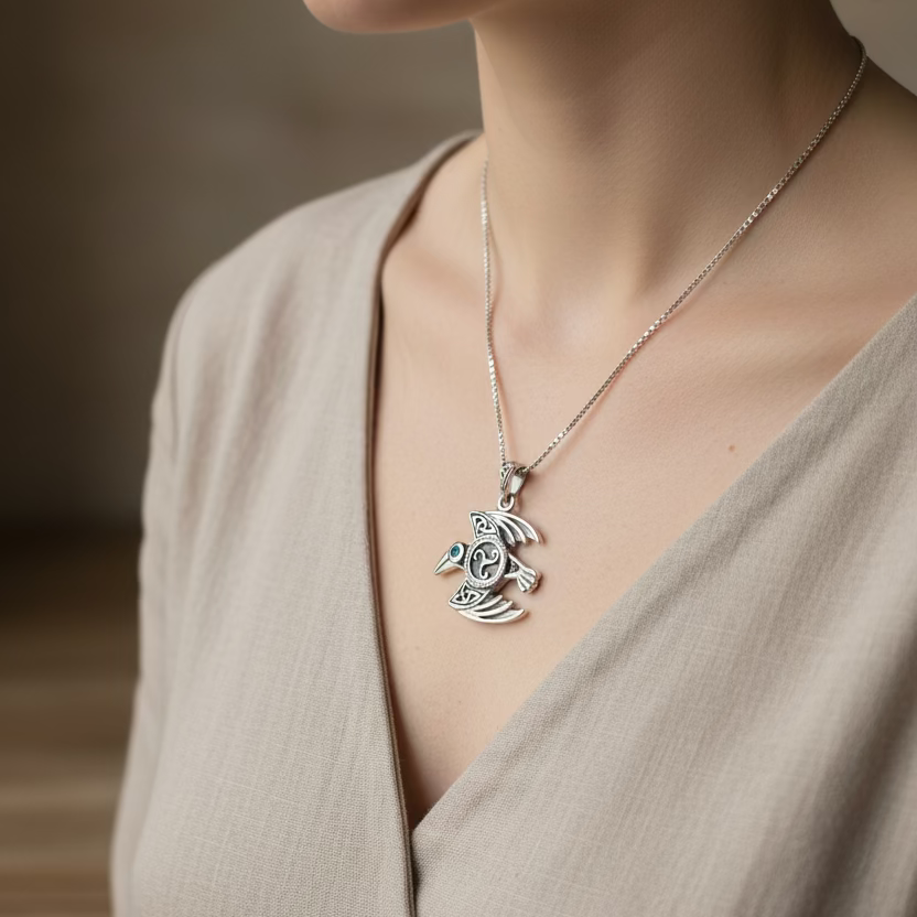 Astrid Celtic Raven Necklace in Sterling Silver