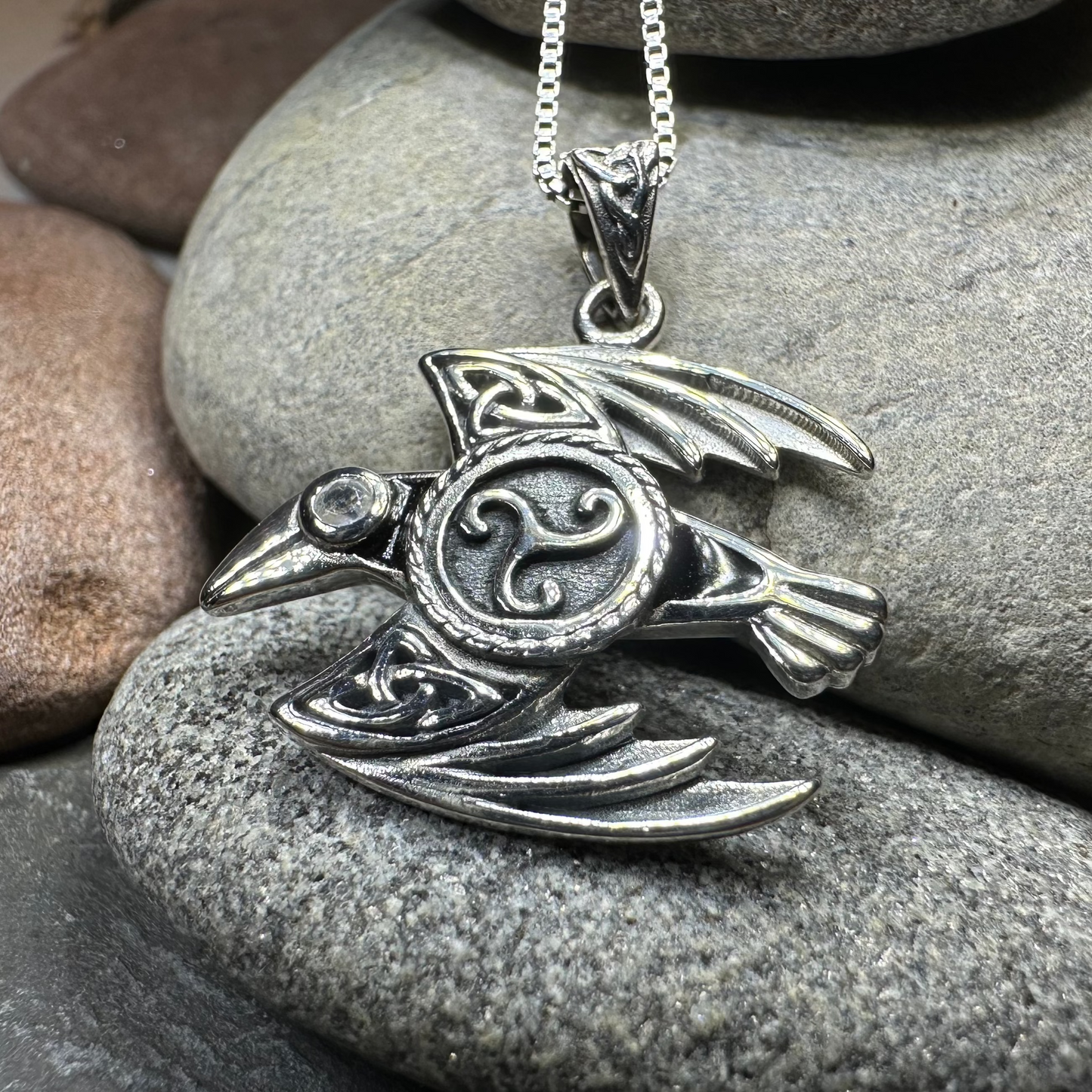 Astrid Celtic Raven Necklace in Sterling Silver — view 11