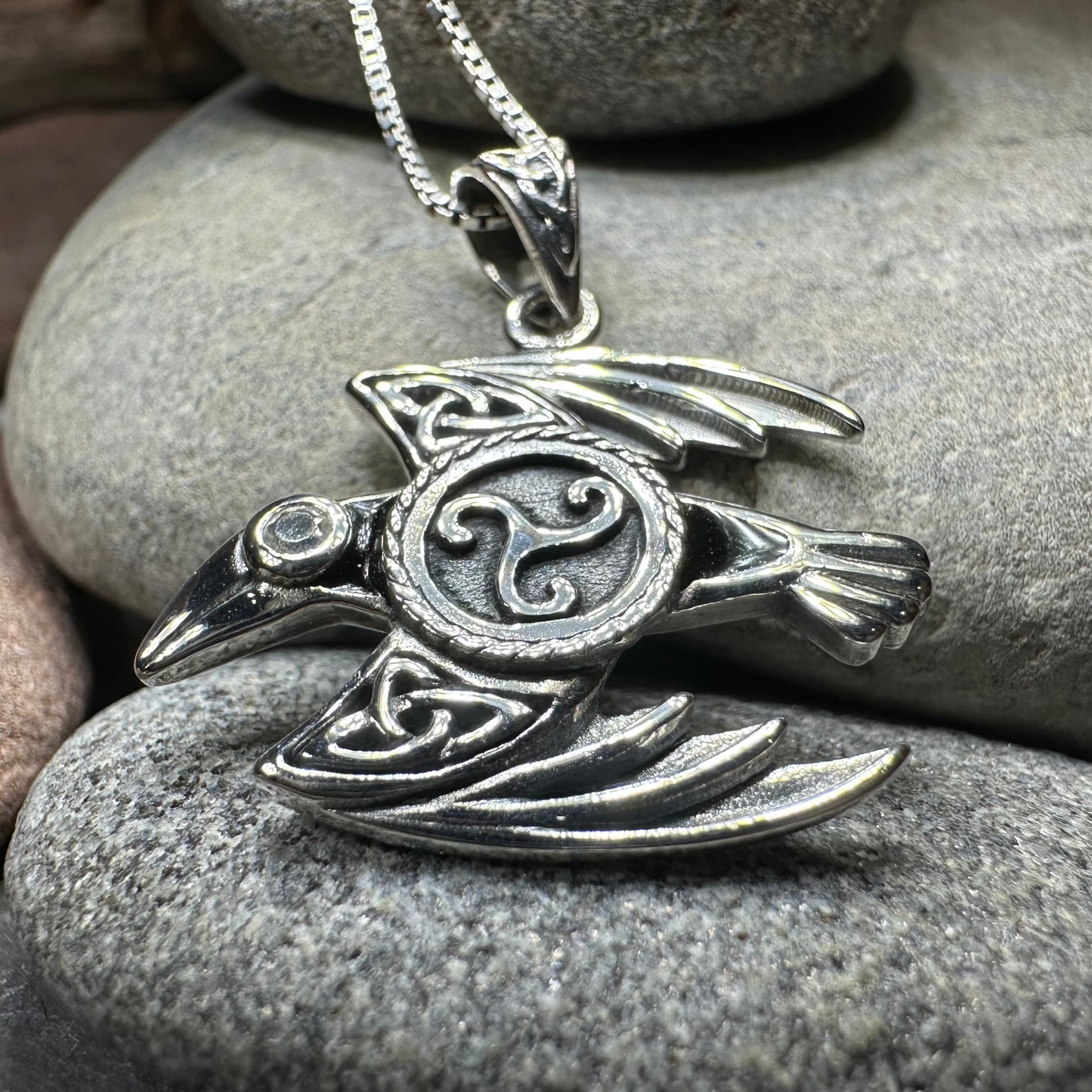 Astrid Celtic Raven Necklace in Sterling Silver — view 9