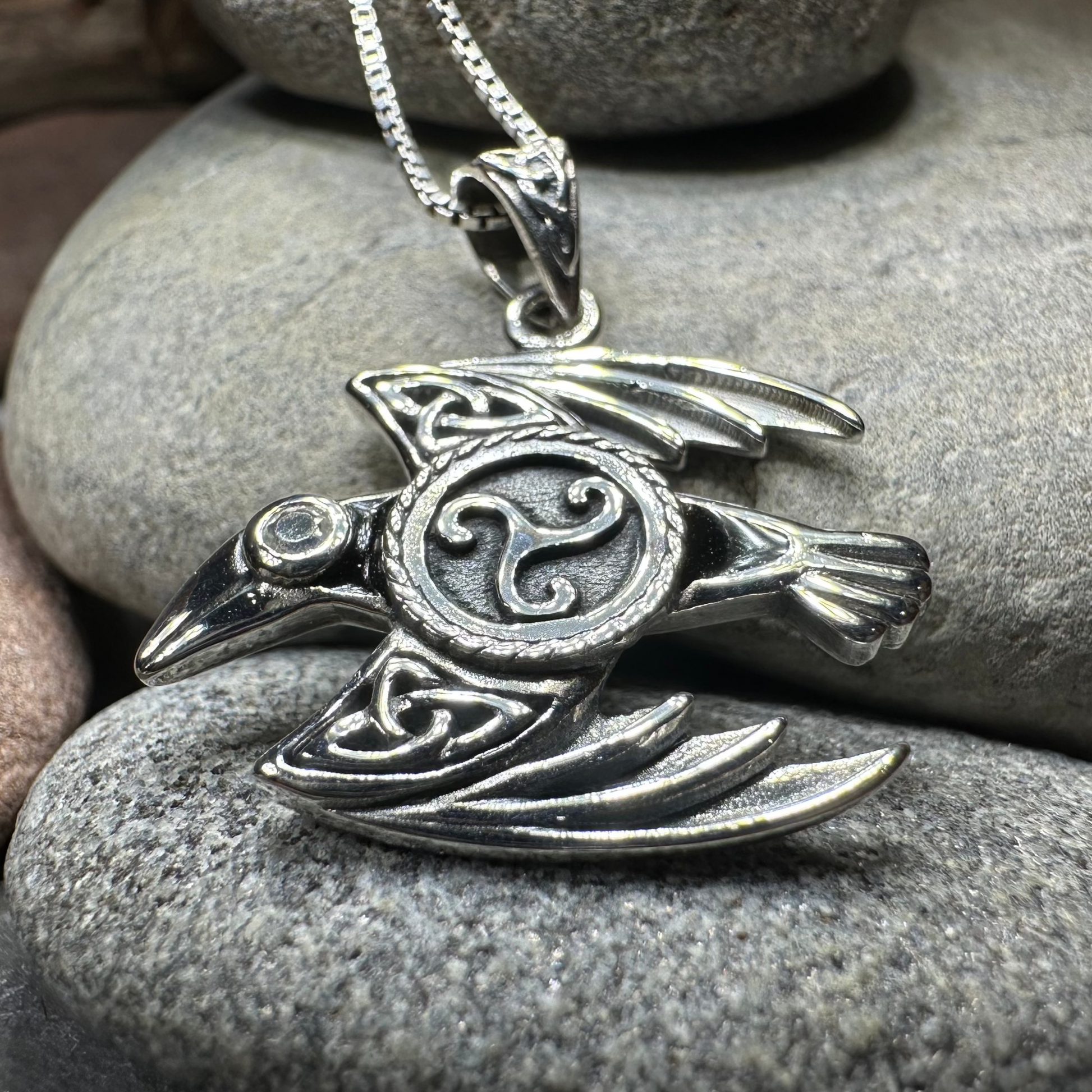 Astrid Celtic Raven Necklace in Sterling Silver — view 9