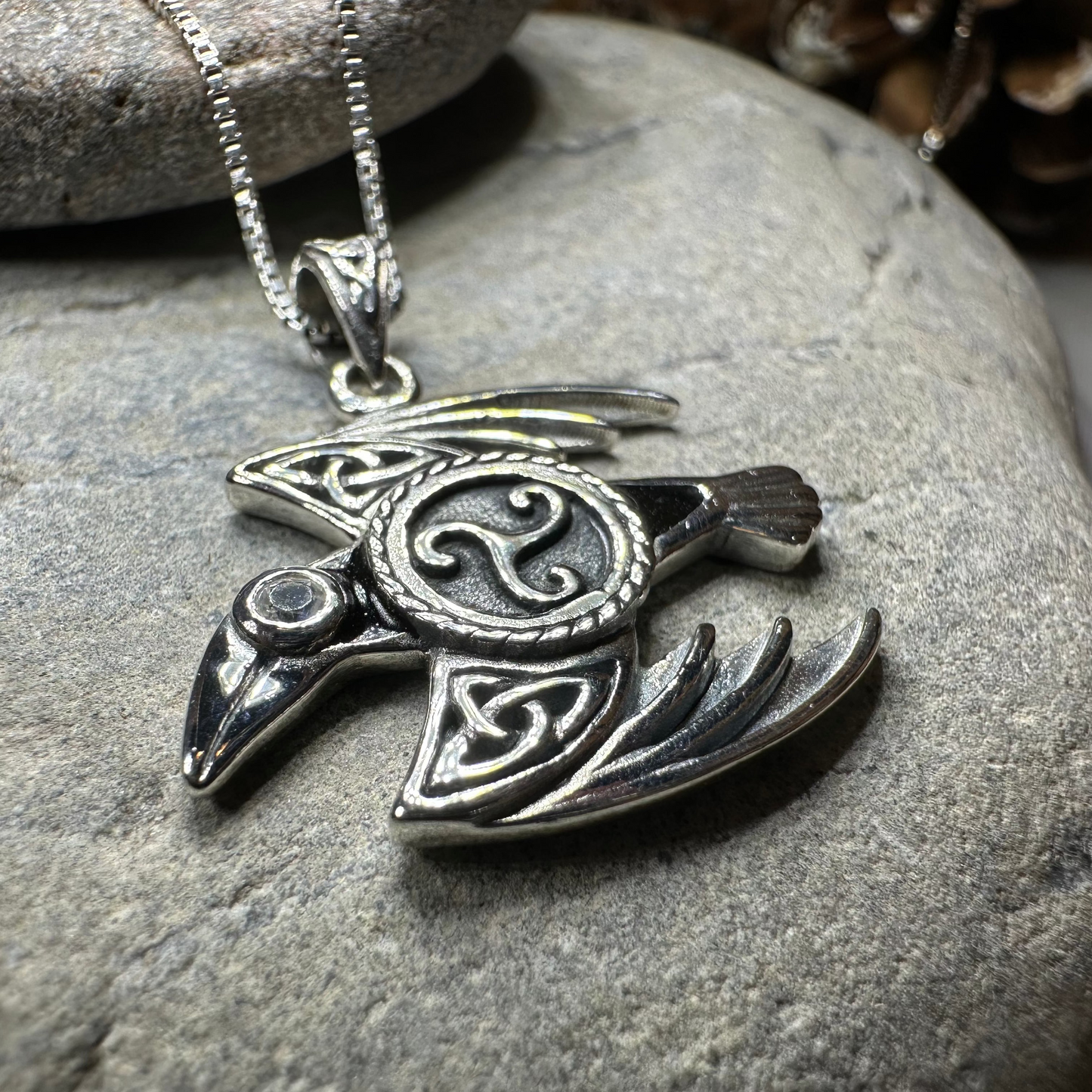 Astrid Celtic Raven Necklace in Sterling Silver — view 5