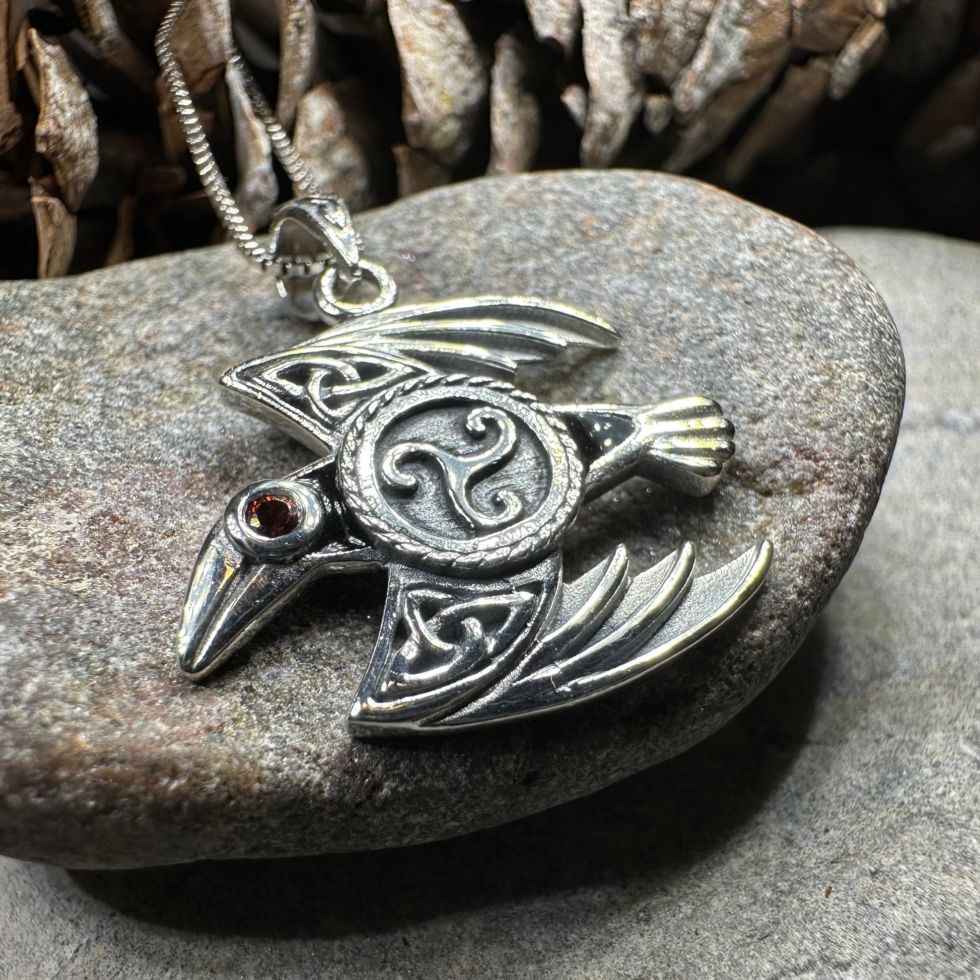 Astrid Celtic Raven Necklace in Sterling Silver — view 13