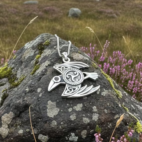 Astrid Celtic Raven Necklace in Sterling Silver — view 3