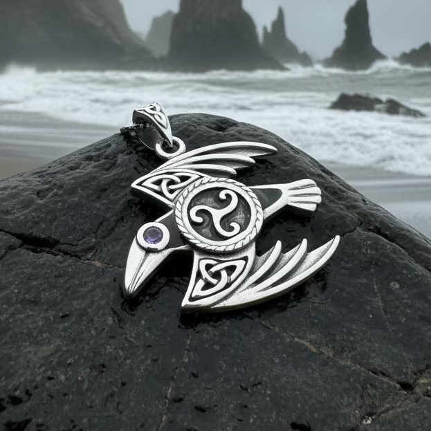 Astrid Celtic Raven Necklace in Sterling Silver