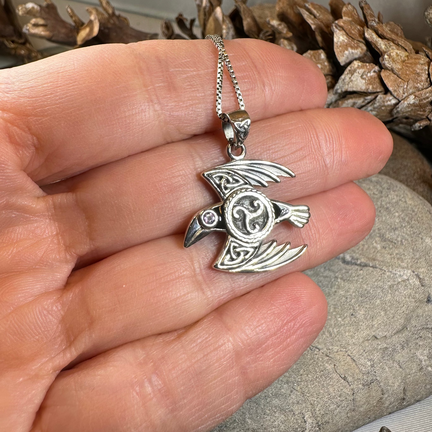 Astrid Celtic Raven Necklace in Sterling Silver — view 8