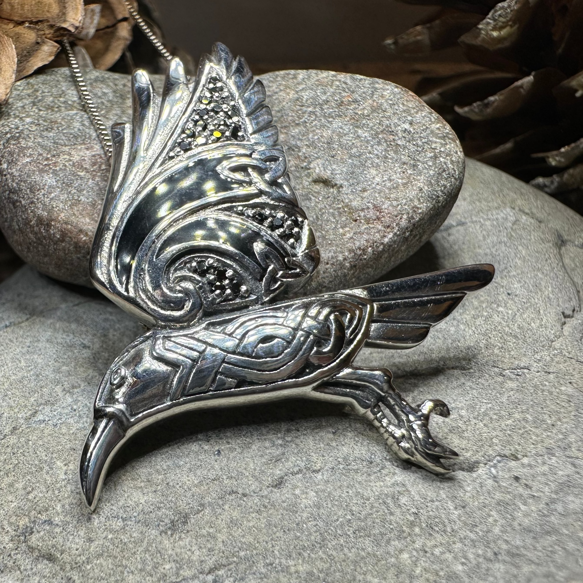 Ashild Raven Celtic Necklace in Sterling Silver — view 2